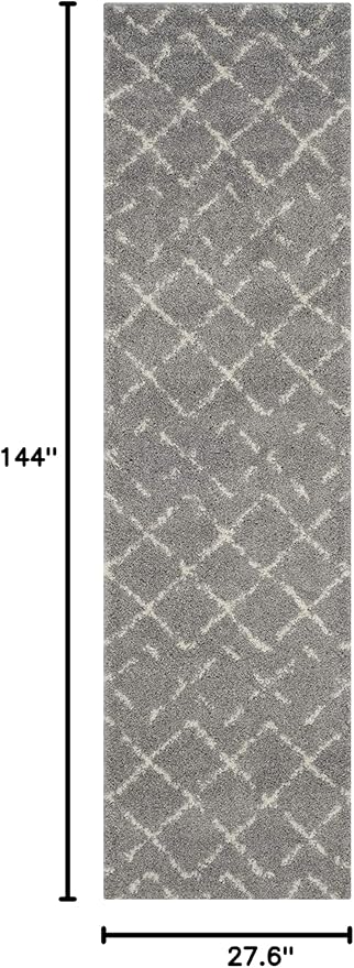 SAFAVIEH Arizona Shag Collection Runner Rug - 2'3" x 12', Grey & Ivory, Moroccan Design, Non-Shedding & Easy to Clean, Ideal for Ideal for Living Room, Hallway, Foyer, Bedroom (ASG743D)