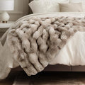 Ultra Soft Cozy Faux Fur Throw Blanket, Fuzzy Plush Thick Bubble Blanket, Oversize Luxury Fluffy Blanket for Couch, Bed, and Living Room, 60x80 Inches, Tie-Dye Light Taupe