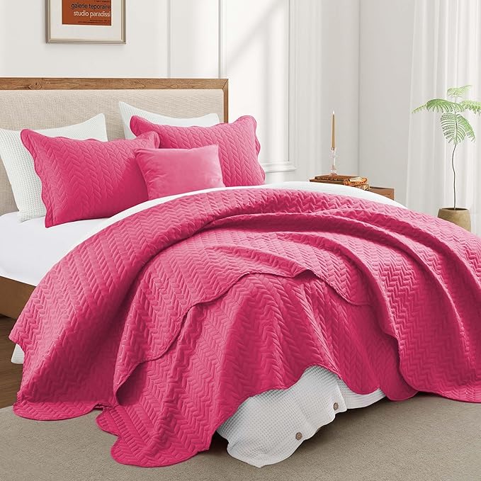 IR Imperial Rooms 8 Pack California King Quilt Bedding Set (118"x106") - Bulk Wholesale for Hotels, Guest Bedroom & Airbnbs - Lightweight Microfiber Reversible Embossed Quilts Bedspread (Pink)