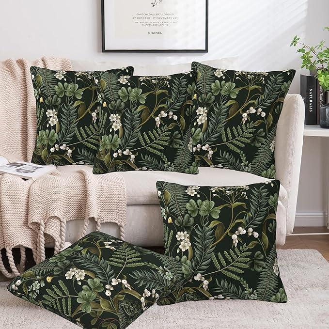 Spring Floral Throw Pillow Covers Set of 2 Green Herbs Botanical Pillow Covers 16x16 Inch Modern Farmhouse Home Decorative Pillow Cases Cushion Cover for Sofa Living Room Office