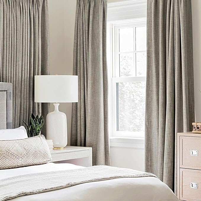MIULEE Linen Texture 90 Inches Curtains for Bedroom 100% Blackout Thermal Insulated Linen Curtains Grommet Room Darkening Drapes for Living Room Nursery 52x90 Inch (2 Panels)