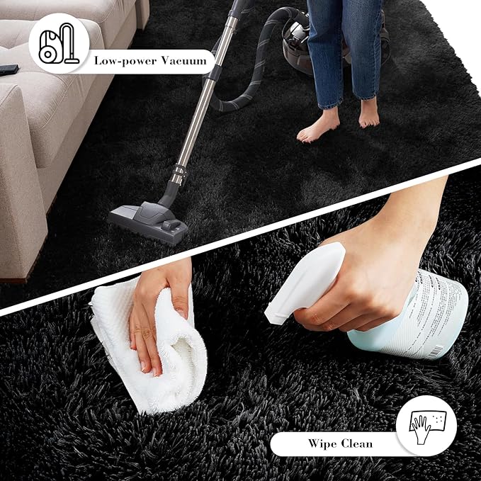 Fluffy Rug Shaggy Area Rug, Black 2x4 Area Rugs for Bedroom, Small Bedside Rug, Soft Fluffy Shaggy Entryway Throw Rugs for Living Room Bedroom Kids Room Home Decor