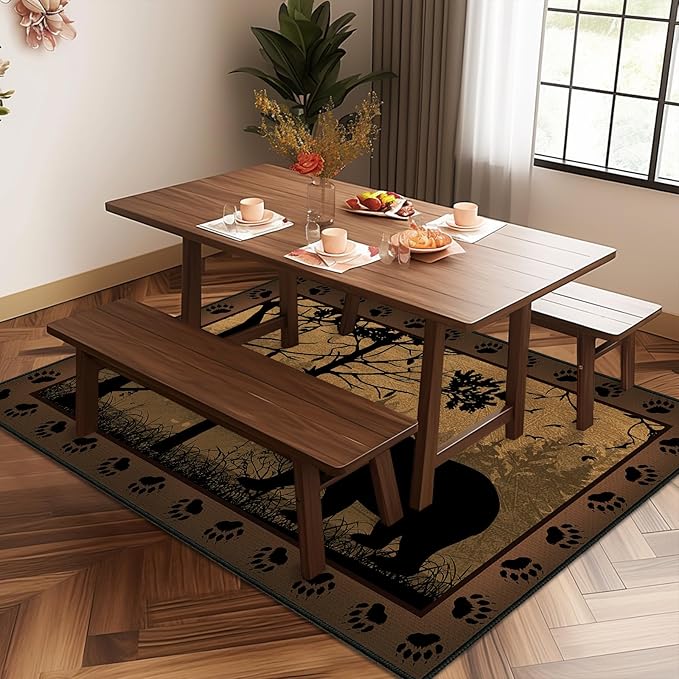 Rustic Area Rug 5x7,Bear Country Cabin Wildlife,Brown Rugs for Living Room,Ultra-Thin Washable Throw Carpet Indoor Vintage Rugs Non Slip Accent Floor Mats for Bedroom,Dining Room,Laundry Room,Office