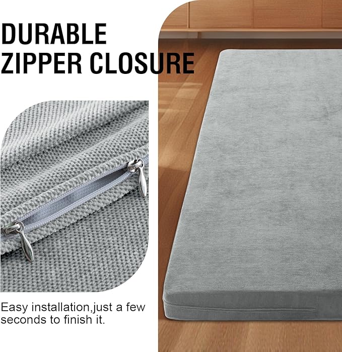 H.VERSAILTEX Full Size Armless Futon Mattress Covers for Traditional Japanese Futon Mattress Soft Chenille Couch Slipcovers Floor Mats Sofa Protector Zippered Sleeper Sofa Cover,Dove