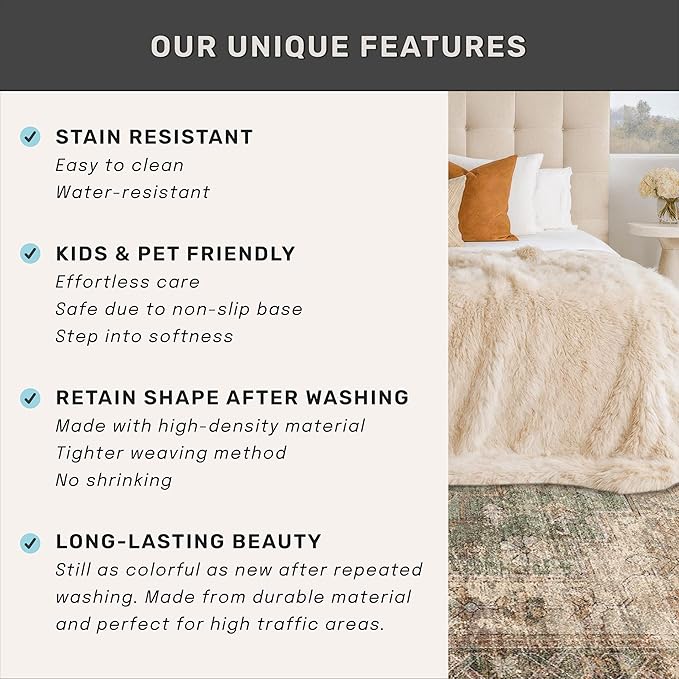 Farmhouse Washable Hallway Runner Rug, 2x6 Green and Brown Rugs for Kitchen Floor Waterproof, Bathroom, Entrance Indoor, Bedroom, Non Skid & Stain Resistant Carpet