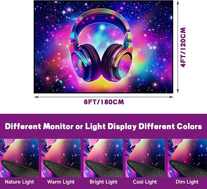 Galaxy Game Area Rug Large Music Headphone Rugs Colorful Throw Rug Non-Slip Carpet Doormats for Living Room Bedroom Apartment Dorm Floor Mat 71 in x 47 in