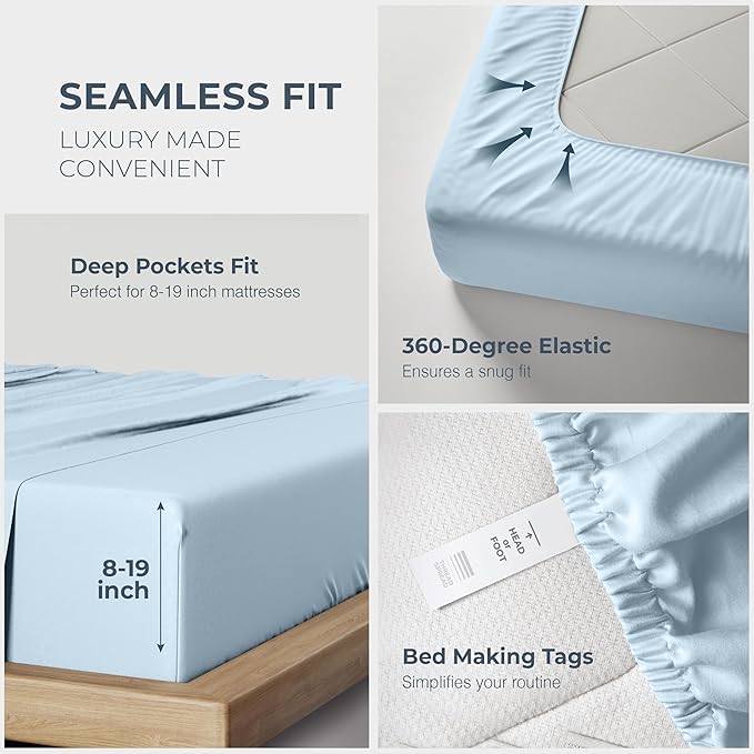 THREAD SPREAD 100% Egyptian Cotton King Size Sheets Set - Luxury 1500 Thread Count Egyptian Cotton Sheets King Size, 17" Deep Pocket, Soft, Cooling Sateen Weave Hotel Quality Bedding Set - Light Blue