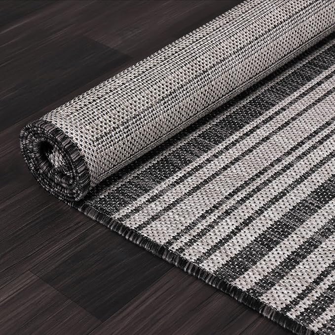 Stripe Outdoor Rug 10x14 Washable Outside Carpet for Indoor Patio Porch Waterproof Easy Cleaning Non Shedding Area Rugs Dark Gray 10 x 14