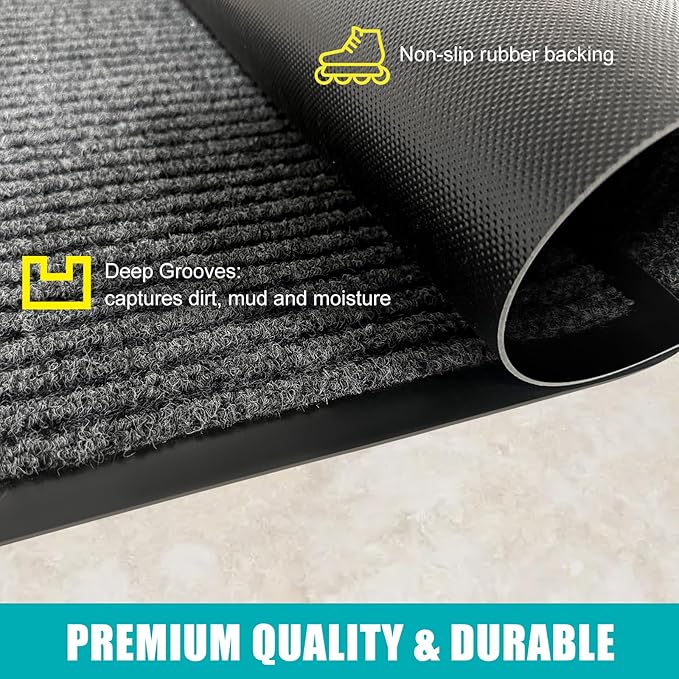 Azadx 2'x4' Indoor Outdoor Door Mat Heavy Duty Front Door Mat Ultra Absorbent Muddy Dirt Resist Welcome Door Mats Non-Slip Backing Entrance Mat for Home Commercial Outdoor Entrance Floor Mat