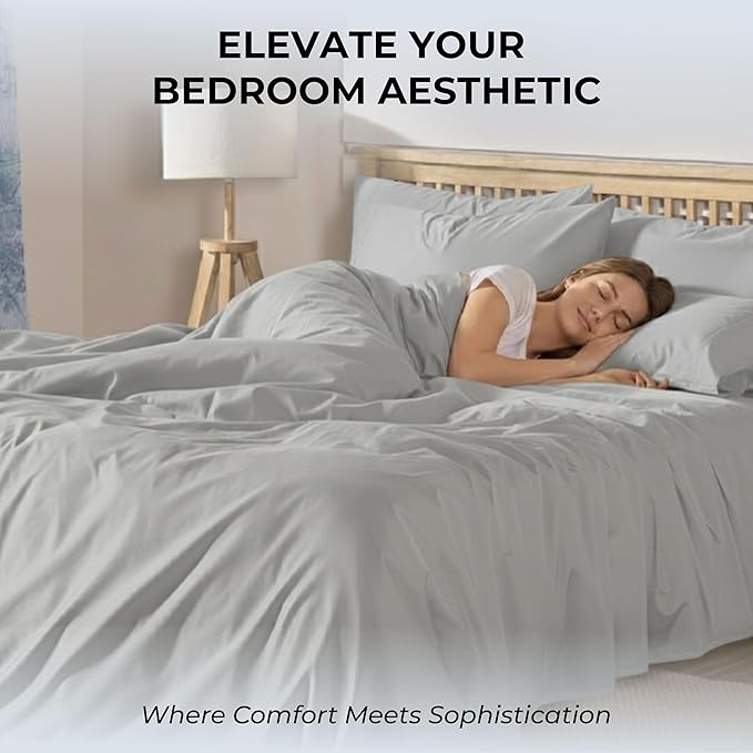 100% Natural Cotton Bed Sheets | 500 TC Single-Ply Sateen Weave Twin Sheets Set | Soft, Breathable, Hypoallergenic Solid 3-Piece Bedding with Deep Pocket Fitted, Flat, Pillowcase | Grey