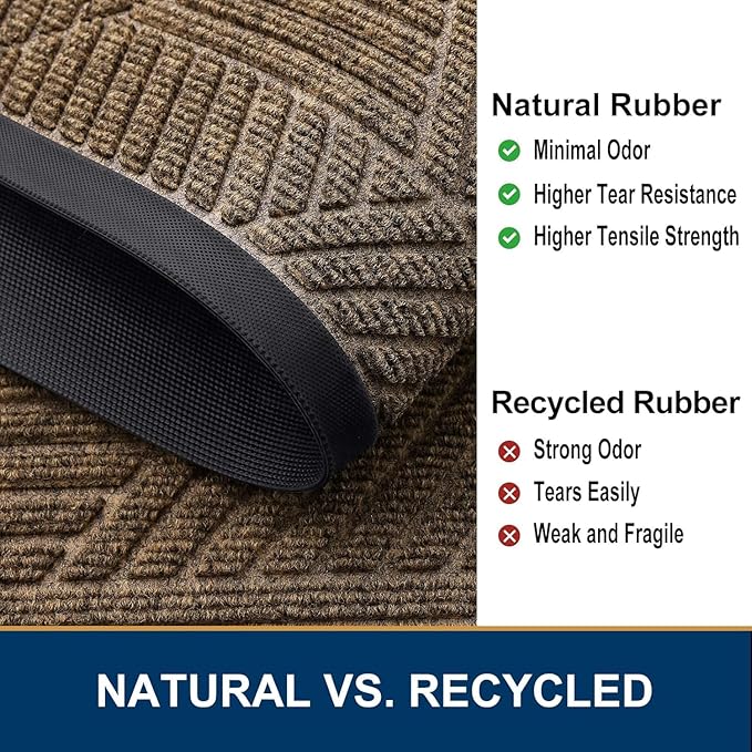 Smiry Front Door Mat Outside Entrance, Heavy Duty Sturdy Natural Rubber Doormat, Trap Dirt and Moisture, Easy Clean Low Profile Mats for Indoor Outdoor Entry, Irregular Triangle (59x35, Brown)