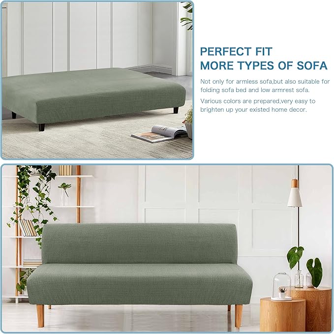 H.VERSAILTEX Water Repellent Armless Futon Cover Sofa Bed Slipcover, Full Size Futon Mattress Cover, Soft Stretch Furniture Protector for Pets, Sea Grass