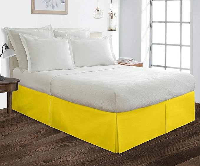 Bed Skirt - 100% Cotton 800 Thread Count Box Pleated Bed Skirt - Luxury Pleated Dust Ruffle, Hotel Quality Modern Bed Skirt, Easy Fit with 12 Inch Tailored Drop, Short Queen, Yellow