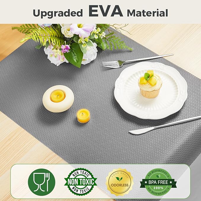 100% EVA Shelf Liner for Kitchen Cabinet, 18" x 360" Drawer Liners Non Adhesive Non Slip Waterproof Plastic Paper, Dresser Pantry Bathroom Refrigerator Protector, Grey