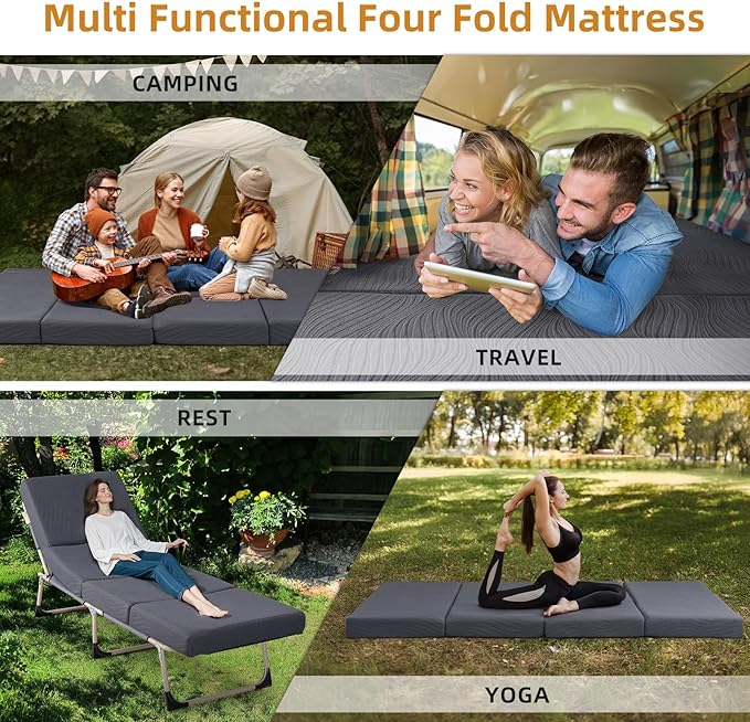 Foldable Memory Foam Mattress - 4 Inch Twin Waterproof Collapsible Mattress with Washable Cover, Portable Guest Bed Pad, Sleeping Mat for Travel RV Camping Yoga, Non-Slip Bottom,76"x38"x4"