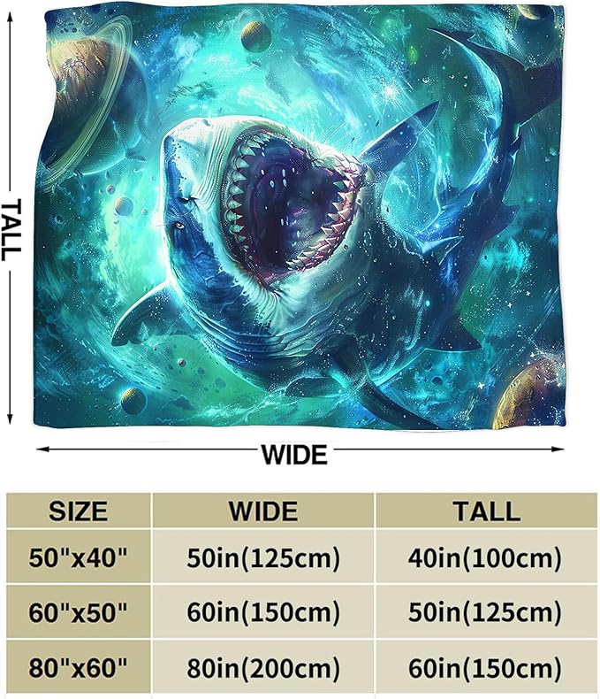 Funny Shark Throw Blanket - Fantasy Gifts and Decor for Girls, Women, Men, Boys - Soft Warm Cozy Fleece for Couch, Sofa, Bed 50"x40"