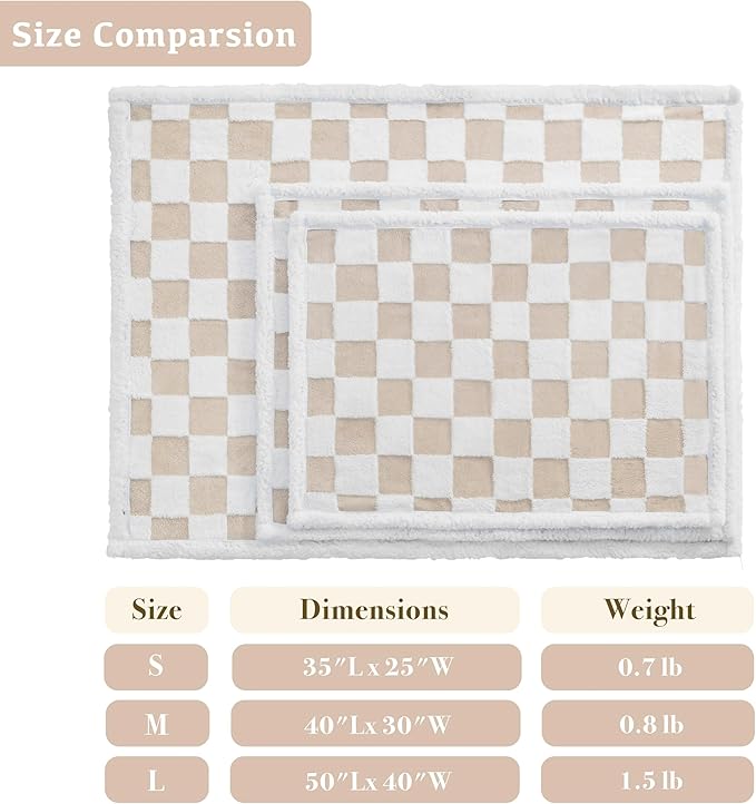 Checkered Dog Blanket, Beige Khaki Jacquard Sherpa Blankets for Small Dog and Cats, Cute Aesthetic Style Fluffy Fleece Pets Blanket for Couch Protection Washable, 30"x40"