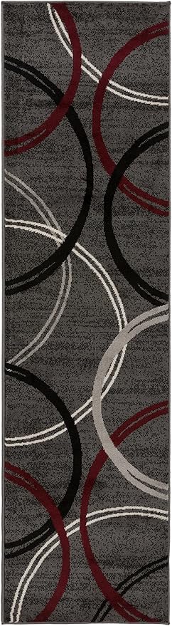 Rugshop Modern Wavy Circles Design Non-Shedding Runner Rug, Carpet for Hallway or Bathroom, Red, 2'7" x 6'