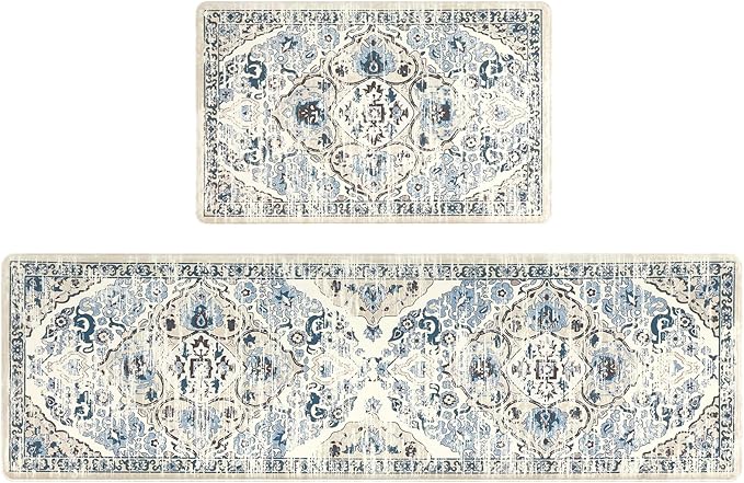 Ileading Anti Fatigue Kitchen Rugs Sets of 2 Cushioned Kitchen Mats for Floor Waterproof Kitchen Mat Set Non Slip Comfort Standing Mat for Kitchen, Office, Sink, Laundry