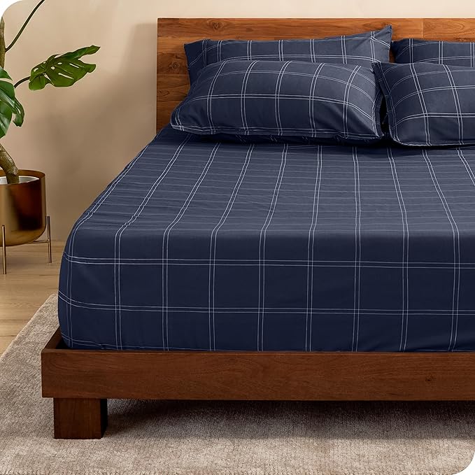 Fitted Bottom Sheet Twin XL Size - Premium 1800 Microfiber - Ultra-Soft Hotel Luxury - Deep Pocket - Durable and Long Lasting - Fitted Sheet (Twin XL, Midnight Blue/White)