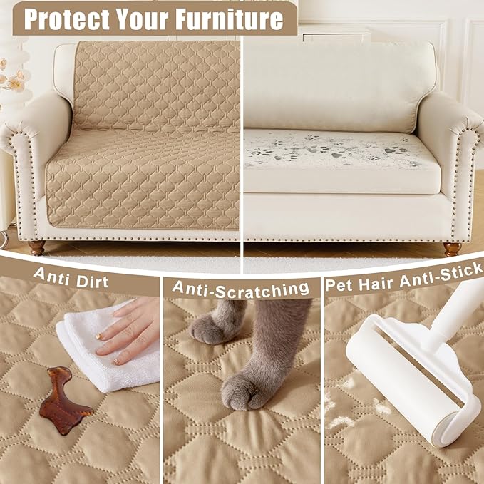 Smiry Waterproof Dog Bed Cover Blanket, Soft Reversible Pet Blanket, Washable Leakproof Cats Dogs Couch Cover for Sofa, Couch, Furniture, Plaid (30x70 Inch, Camel/Beige)