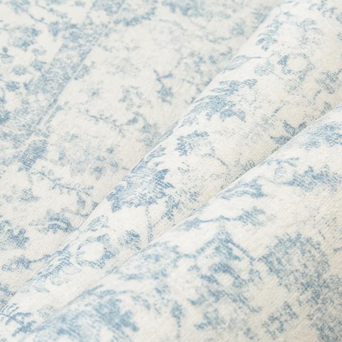 2x6 Blue Runner Rug Hallway Non Slip Kitchen Vintage Distressed Long Carpet Indoor Machine Washable Retro Floral Bedroom Accent Throw Rug for Office Laundry Bathroom Dining Living Room