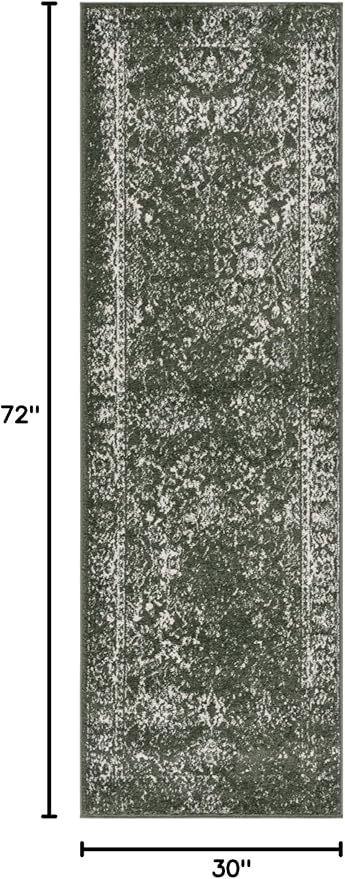 SAFAVIEH Adirondack Collection Runner Rug - 2'6" x 6', Dark Green & Ivory, Distressed Vintage Floral Design, Non-Shedding & Easy to Clean, Ideal for Hallway, Foyer, Entryway, Bedroom (ADR109Y)