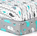 BROLEX Baby Fitted Crib Sheets: Kid Crib Sheets - Set of 2 for Toddler Standard Size Crib Mattress for Boys and Girls - Jersey Knit Crib Bed Sheets Elephant Whale