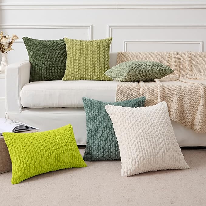Kevin Textile 12x24 Inch Pillow Cover 1 Pack Boho Christmas Decorative Soft Striped Corduroy Lumbar Farmhouse Accent Rectangle Cushion Case for Living Room Couch Sofa Bed, Christmas Green