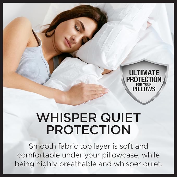 Protect-A-Bed AllerZip Queen 20" x 30" Pillow Protectors (Set of 2), Bed Bug and Dust Mite Proof, Noiseless and Odor-Resistant Pillow Covers, 100% Waterproof, Machine Washable
