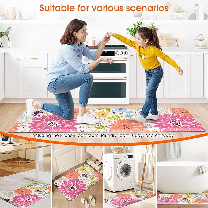 Kitchen Mats for Floor,Cushioned Rug Anti-Fatigue Mats for Kitchen Decor Accessories,Waterproof Non-Slip Mat and Rug for Office,Floor,Laundry 17.3"*60",Mutil-Pink