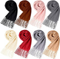 Suhine 8 Pcs Winter Scarves Bulk for Women Lightweight Blanket Scarf with Tassel Edge Pashmina Shawl for Women Men