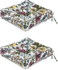ARTPLAN Outdoor Seat Cushion,Square Thick Tufted Pure Chair Cushion for Patio Wicker Chair with Tie,Set of 2,19"x19"x5"，Floral