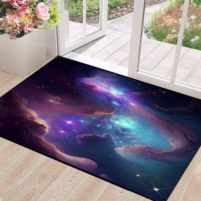 Galaxy Area Rug for Kids Boys Girls Bedroom Living Room Carpet Nebula Vortex Throw Rugs Purple Blue Cloud Floor Mat 47 in X 31 in