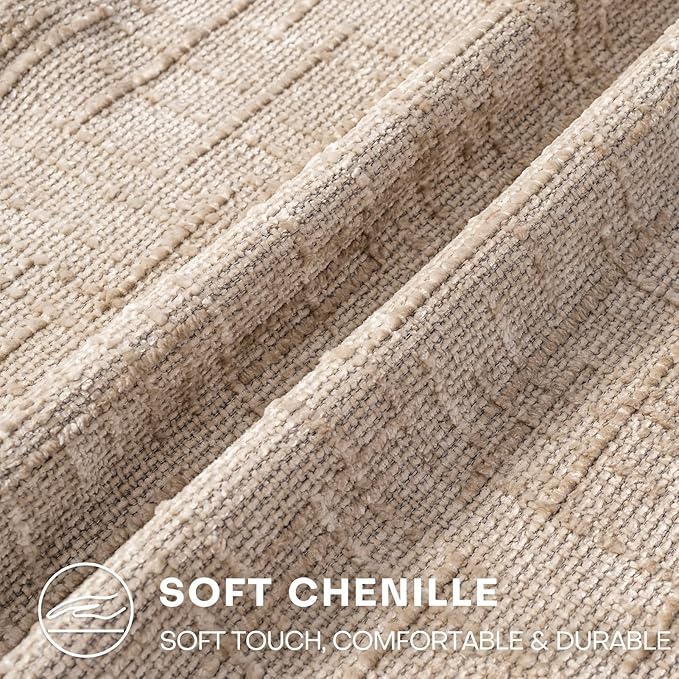 Decorative Throw Pillow Covers 20x20 Inch Set of 4, Soft Solid Farmhouse Chenille Couch Pillows, Spring Pillow Covers for Couch Sofa Bed Living Room Home Decor Pillowcase, Light Khaki