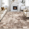 Abstract Living Room Rug 10x12 - Modern Washable Soft Thin Area Rug for Living Room Bedroom Under Dining Table - Neutral Indoor Floor Rug Carpets for Home Office Playroom Nursery - Brown
