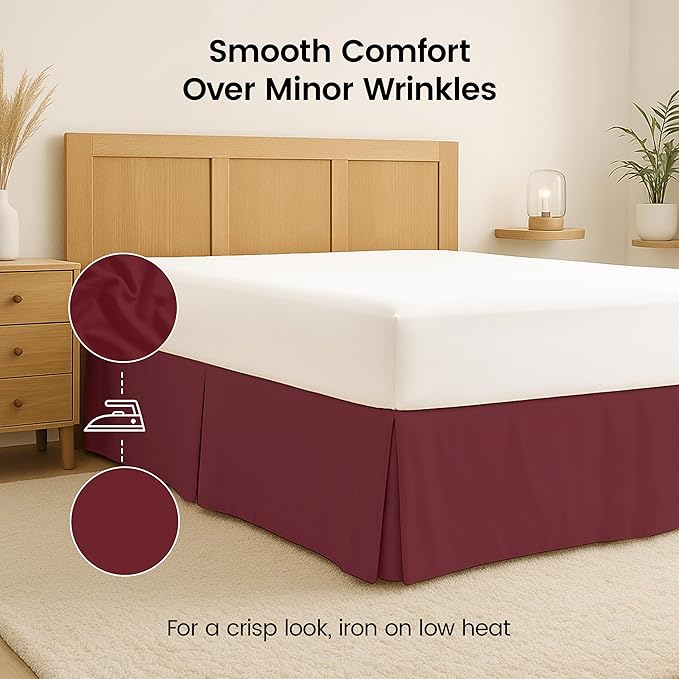 Utopia Bedding Twin Bed Skirt - Soft Quadruple Pleated Ruffle - Easy Fit with 15 Inch Tailored Drop - Hotel Quality, Shrinkage and Fade Resistant (Twin, Burgundy)