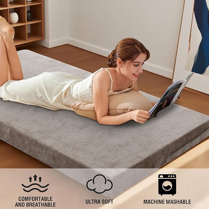 H.VERSAILTEX Queen Size Armless Futon Mattress Covers for Traditional Japanese Futon Mattress Soft Chenille Couch Slipcovers Floor Mats Sofa Protector Zippered Sleeper Sofa Cover,Taupe
