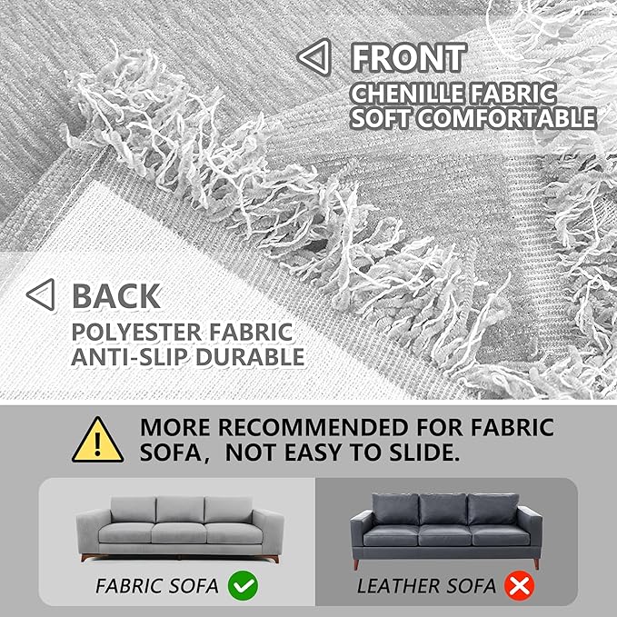 MEETSKY Grey Sofa Cushion Covers Sofa Covers Dog Couch Cover for Sofa Chenille Couch Sofa Slipcover for Pets Sofa Cover Thick Washable Sectional Slip Covers for Sofas/Couches, 91" x 150", Light Grey