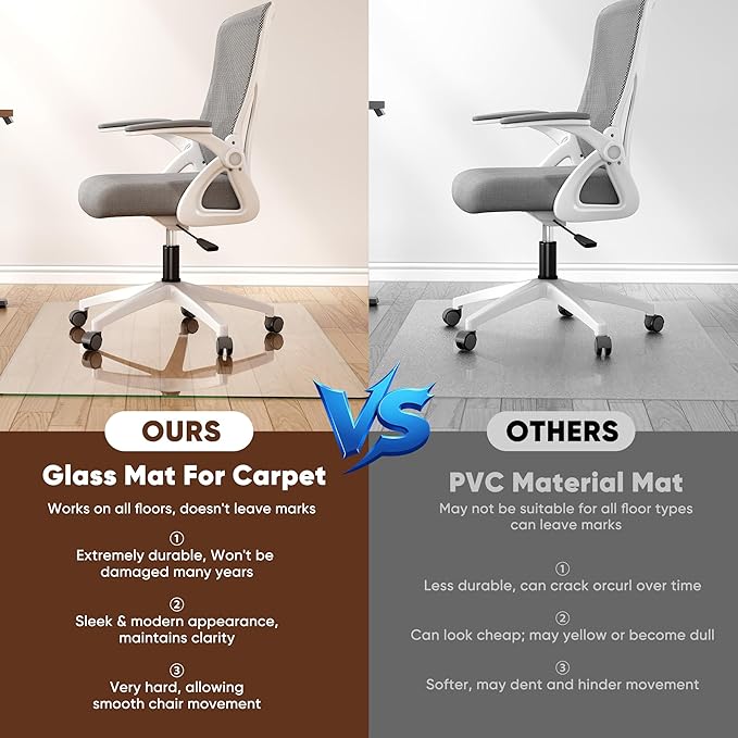 Antok Tempered Glass Chair Mat, 28"x42" Office Chair Mat for Carpet & Hardwood Floors, Heavy Duty 0.2" Desk Chair Mat for Smooth Rolling at Home or Office