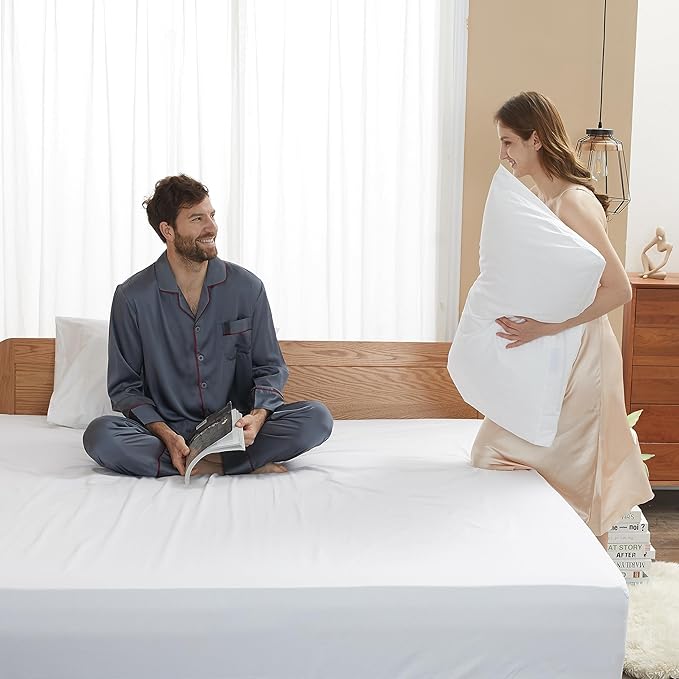 Sunflower King Fitted Sheet, 1-Piece Deep Pocket Fitted Bottom Sheet 16", 100% Cotton Sateen Soft Breathable, White
