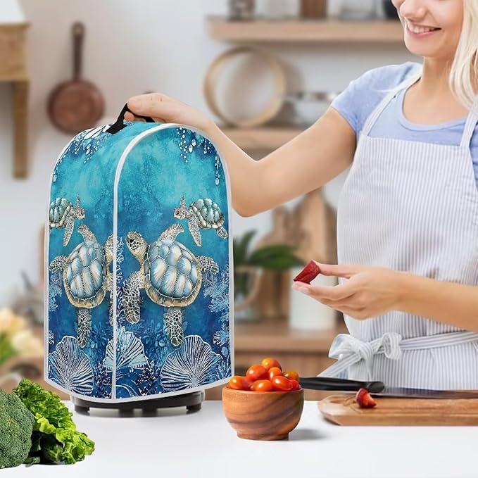 Talayituse Turtle Water Plants Print Blender Dust Cover, Fingerprint Protection Cover for Stand Mixer or Coffee Machine, Home Kitchen Appliance Covers for Stain Dust Resistant Supplies