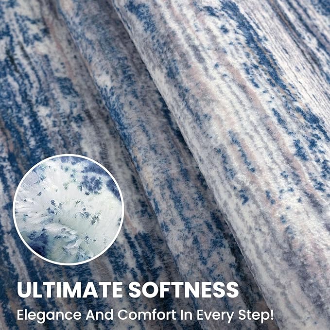 2x5 Modern Abstract Runner Rug for Hallways, Navy Blue Gray Neutral Multi Super Soft Hallway Decor Kitchen Rugs with Non-Slip, Non-Shedding Washable Rug for Hallways Entryway Bedroom Indoor