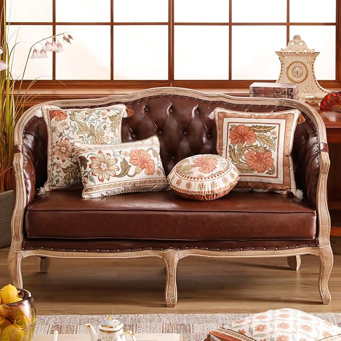 Rectangle Throw Pillow Cover,Orange Floral Farmhouse with Wild Flowers Pattern Cozy Velvet Pillowcases,Decor Lumbar Pillows Cushion Covers for Couch Sofa Bed Car Chair,12"x20"