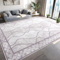 Area Rugs 6x9 Washable Rug, Non-Slip Rugs for Living Room, Low Pile Bordered Rugs Alfombras, Large Print Rubber Backing Indoor Carpet for Home Decor Bedroom Nursery Dining Room, Purple