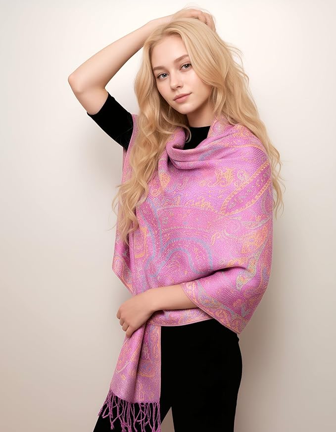 Achillea Big Paisley Pashmina Shawl Wrap for Women – Elegant Scarf for Weddings, Evening Dresses, Festivals & Daily Wear