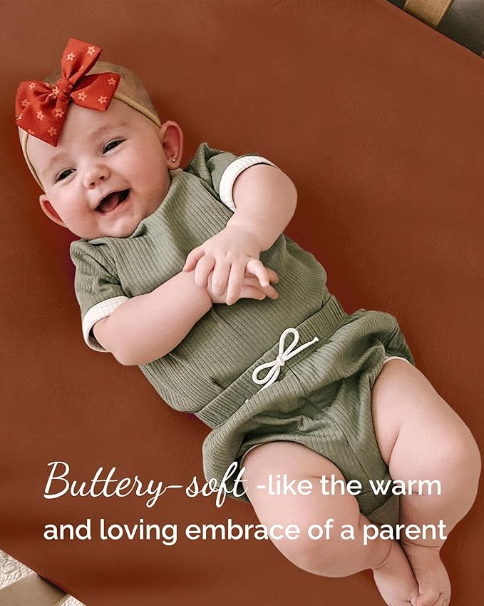 Bassinet Fitted Sheets Compatible with 4moms Breeze Plus Bassinet Model 1045 - Buttery Soft, Silky Comfort, Premium Stretchy Bassinet Sheets - Burnt Orange+Mustard Yellow+ Gray, 3 Pack