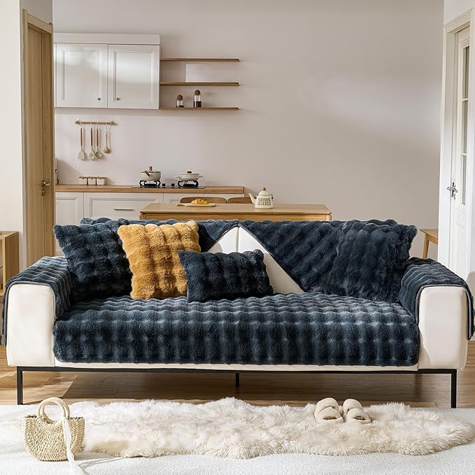 Faux Fur Decorative Throw Pillow Cover Plush Thick Bubble Pillow Covers Luxury Soft Cozy Accent Pillowcase for Spring Sofa Living Room Couch Bed (Dark Grey,18"x18")