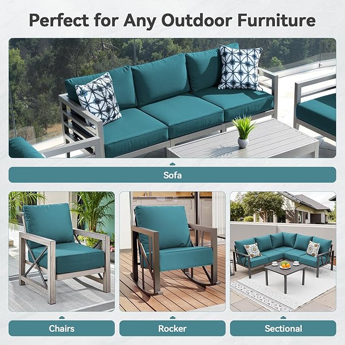 Luxury 6" Outdoor Cushions for Patio Furniture, 24x24x6" Thick Seat Cushion Set of 9, Fade Resistant Couch Chair Replacement Cushions High Density Deep Wicker Chair Cushion w/ Removable Cover, Green