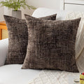 Decorative Throw Pillow Covers 18x18 Inch Set of 2, Soft Solid Farmhouse Chenille Couch Pillows, Spring Pillow Covers for Couch Sofa Bed Living Room Home Decor Pillowcase, Brown